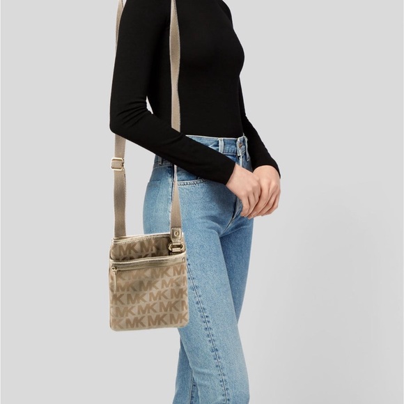 Michael Kors Beige and Gold Messenger Bag - Picture 2 of 9